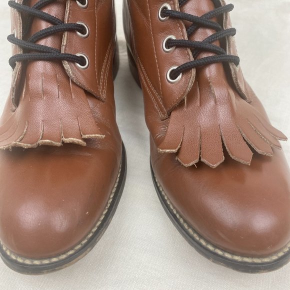Vintage 1980s Justin Leather Brown Lace Up Roper Western Cowboy Kiltie Boots - Picture 2 of 16